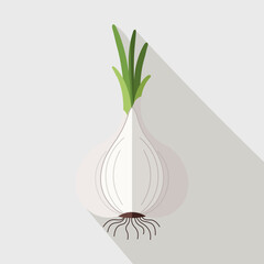 Flat Garlic Bulb Vector with Green Stems