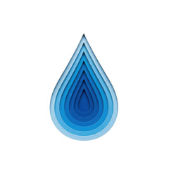 Abstract layered water drop shape with gradient blue tones, representing purity, fluidity, and refreshment, isolated on transparent background