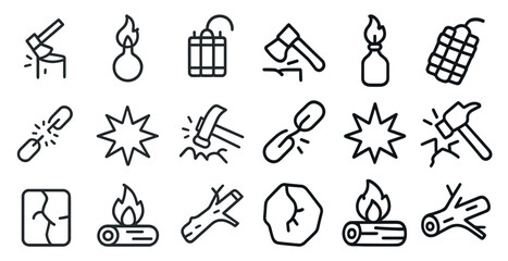 Danger and hazard outline icons set &ndash; line, safety, caution symbols
