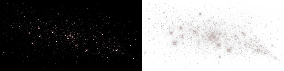 Sparkling star overlay on a dark background, featuring shimmering particles and cosmic elements, ideal for creating dreamy and magical designs with copy space