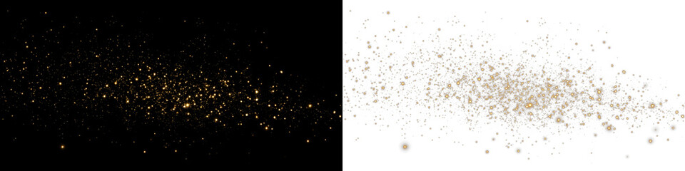 Golden glittering particles overlay on black and white backgrounds, creating a mesmerizing visual effect for design projects, enhancing creativity and elegance in digital artwork