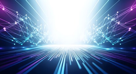 Abstract digital network of glowing nodes and lines on a dark futuristic background