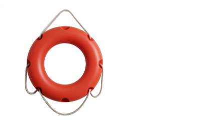 Orange life preserver hangs against a transparent background.