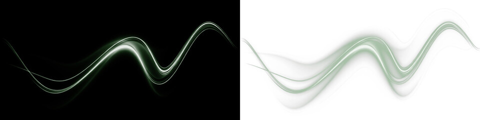 Abstract green wave overlay design with smooth gradients on contrasting backgrounds, creating a dynamic visual effect for creative projects and digital art applications