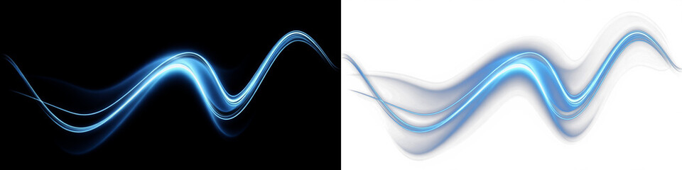 Blue wave light overlay on contrasting black and white backgrounds, creating a dynamic visual effect for design projects and enhancing creative compositions with vibrant energy