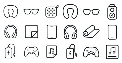 Fototapeta premium Music and technology icons set – outline, linear, audio and gadget symbols