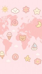 Cute pastel world map mobile wallpaper
