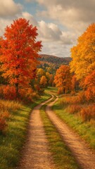 Fototapeta premium Vibrant autumn path landscape mobile wallpaper
