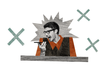 Composite photo collage of angry businessman scream iphone device work problem deadline failure bad mood isolated on painted background