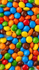 Obraz premium A close-up shot of a colorful assortment of small, candy-coated chocolates