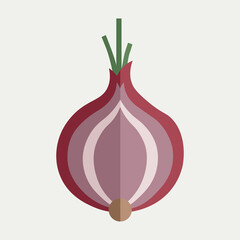 Flat Red Onion Vector with Green Stems