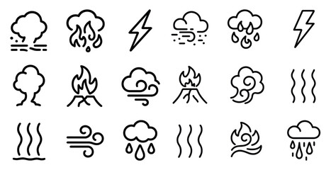 Fototapeta premium Weather and nature outline icons set – linear, climate symbols and forecast elements