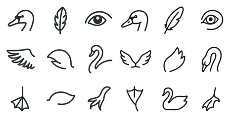 Fototapeta premium Bird outline icons set – swan, feather, minimalist and avian symbols