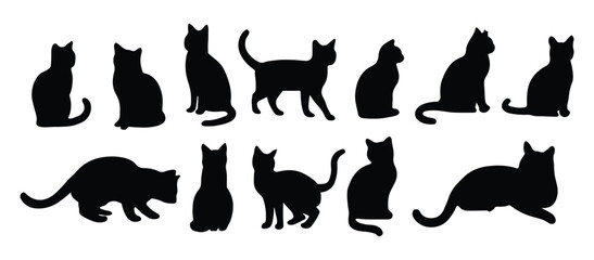 set of animal silhouettes, cat silhouette vector
