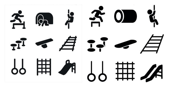 Outdoor playground silhouette icons set &ndash; solid, filled, recreation and fun symbols