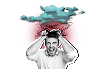 Composite photo collage of angry man tear hair psychological problem work stress deadline business failure isolated on painted background