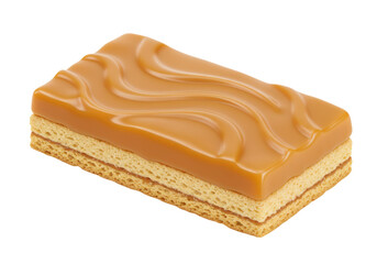Isolated caramel shortcake, a rectangular biscuit with caramel topping, treat, sweet