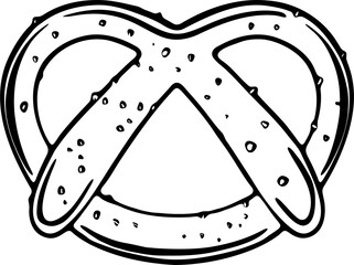 Hand-drawn pretzel cookie. Simple black and white festive sweet illustration, perfect for winter bakery themes or christmas decor.