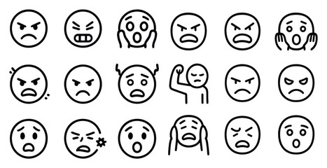 Emotion and reaction icons set – outline, linear, expressions and mood symbols