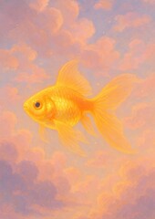Fototapeta premium Vibrant goldfish amidst dreamy clouds.