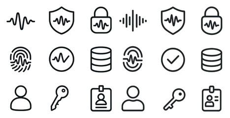 Fototapeta premium Security and protection linear icons set – line, outline, defense and privacy symbols