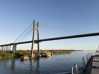 cargo ship passing under the bridge 25.