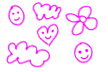 Clouds smile heart hand drawn illustration in pink strokes