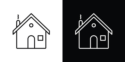 Winter Cabin icon in black line illustration. Design logo for app, UI.