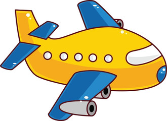 Cute Yellow Cartoon Jet Airplane Illustration