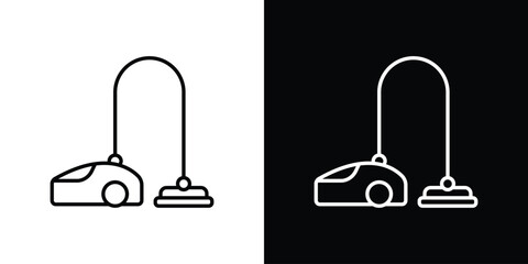 Vacuum cleaner icon in black line illustration. Design logo for app, UI.