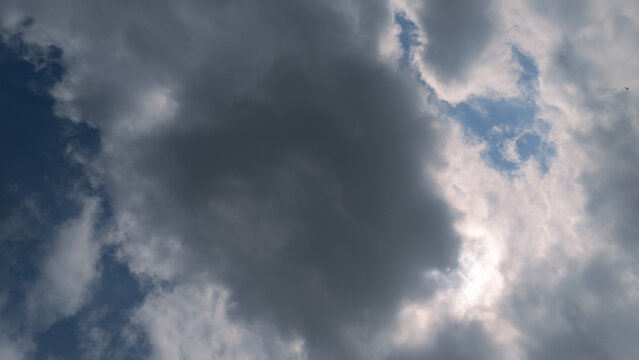 Overcast sky with sun veiled behind heavy drifting cloud