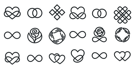 Love and relationship outline icons set &ndash; romance, linear, affection symbols and more