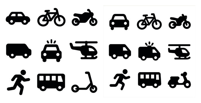 Fototapeta Transportation silhouette icons set – solid, outline, vehicle and travel symbols