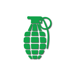 Fototapeta premium Green hand grenade icon with shadow on white background