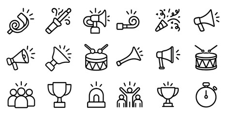 Celebration and event line icons set – outline, festive, party and award symbols