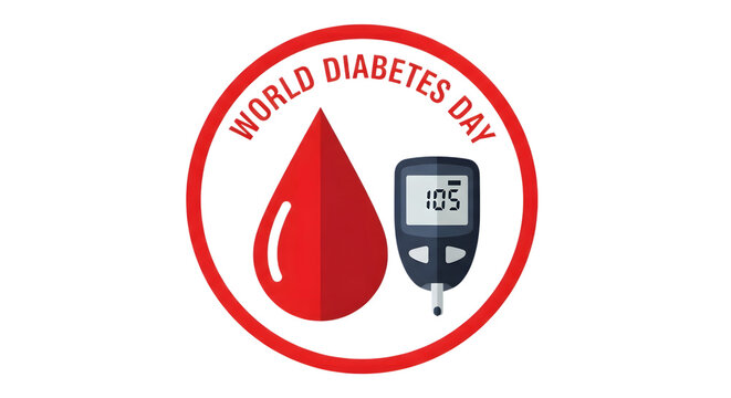 World diabetes day symbol with blood drop and glucometer isolated on transparent background