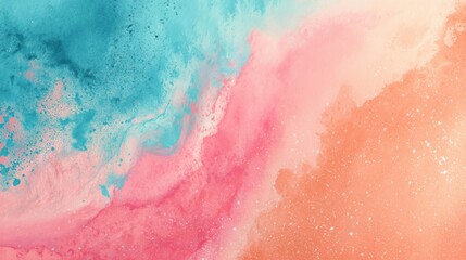 Abstract summer-themed backdrop featuring fluid turquoise, coral orange, and pastel pink hues with grainy film texture and artistic gradient blending