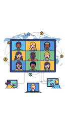 Fototapeta premium Online video conference meeting with multiple participants.