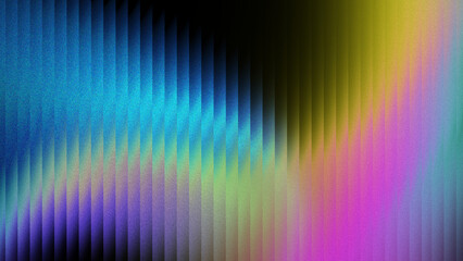 Abstract colorful gradient refracted prism glass texture with grain effect. Futuristic ribbed texture for tech background, header, cover, poster, backdrop.