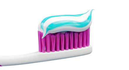 Closeup of a toothbrush with toothpaste isolated on transparent background