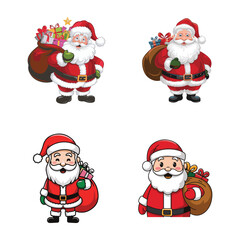 Santa Claus cartoon character set with gift sacks vector illustration