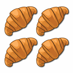 Set of four cartoon croissants. Fresh bakery pastry icons isolated on white.