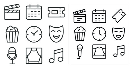 Entertainment and leisure line icons set &ndash; outline, flat, fun activity symbols