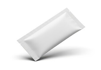 A single white sachet or packet, angled and isolated on a clean white background with a subtle shadow