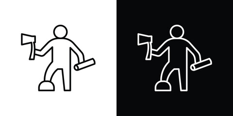 Lumberjack icon in black line illustration. Design logo for app, UI.
