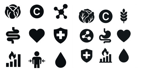Health and wellness solid icons set – medical, filled, healthcare symbols