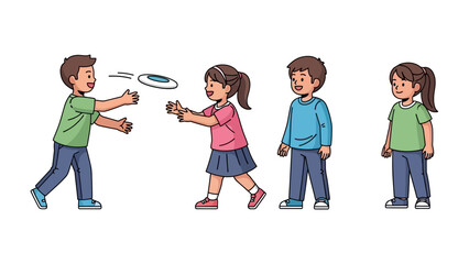 Children Play Frisbee: Young children are fully engaged in a game of frisbee, fostering camaraderie and the joy of shared play. Capturing the essence of youthful fun, friendship.