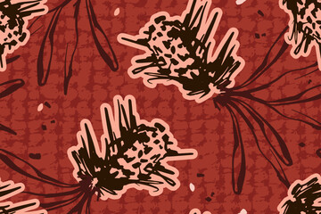 Hand drawn minimal floral abstract seamless pattern. Botanical contemporary print. Exotic bloom garden digital paper Houndstooth 