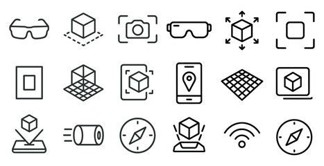 Augmented reality line icons set – outline, digital, immersive tech symbols