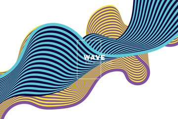 Abstract blue and yellow wave wide background banner curve element with line blue pattern space for text and message design